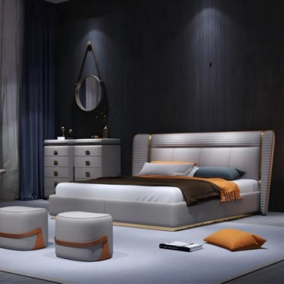 Cama tapizada lujosa moderna en beige