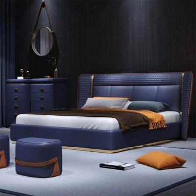 Cama tapizada lujosa moderna en beige