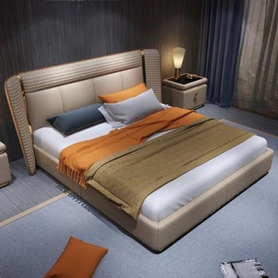 Cama tapizada lujosa moderna en beige