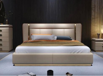 Cama tapizada lujosa moderna en beige