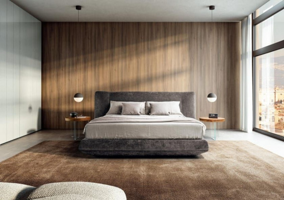 Cama tapizada moderna en estilo lujoso
