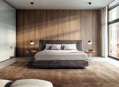 Cama tapizada moderna en estilo lujoso