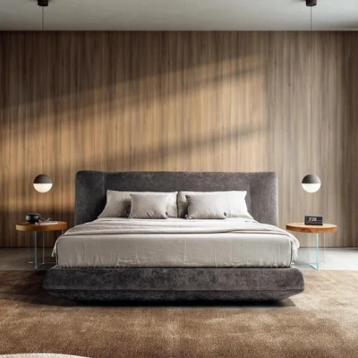 Cama tapizada moderna en estilo lujoso