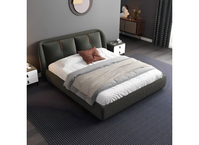 Cama doble moderna en cuero verde oscuro