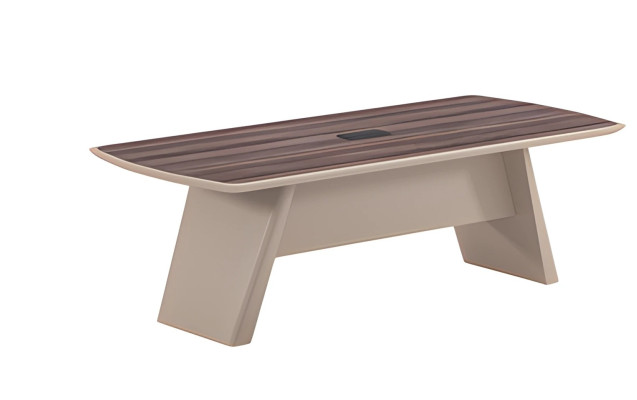 Escritorio beige con estructura de madera y diseño moderno para oficina y oficina en casa