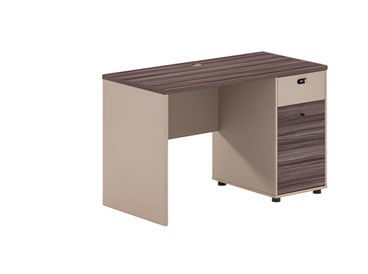 Escritorio compacto en efecto madera marrón-beige con cajones y cerradura para oficina