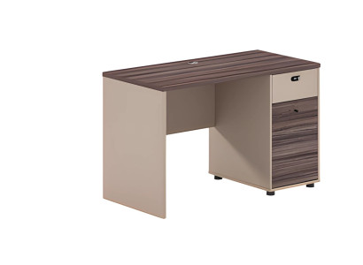 Escritorio compacto en efecto madera marrón-beige con cajones y cerradura para oficina