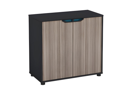 Cómoda de madera marrón y negra con puertas modernas para oficina