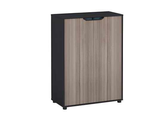 Moderna cómoda con efecto de madera marrón y negro y superficie de calidad con puertas de almacenamiento