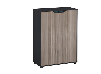 Moderna cómoda con efecto de madera marrón y negro y superficie de calidad con puertas de almacenamiento
