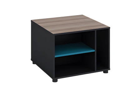 Mesa de sofá cuadrada moderna con efecto madera en negro y marrón para la sala