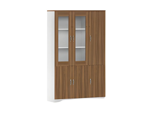 Moderno armario de oficina de madera con vitrinas y elegante espacio de almacenamiento
