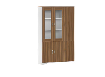 Moderno armario de oficina de madera con vitrinas y elegante espacio de almacenamiento
