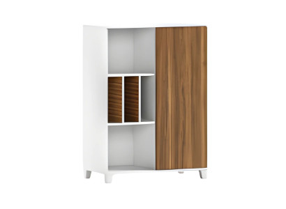 Moderno armario de madera blanca con estantes abiertos y puertas elegantes