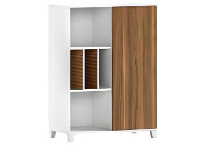 Moderno armario de madera blanca con estantes abiertos y puertas elegantes