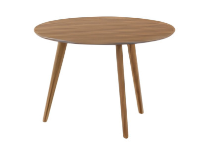 Mesa baja moderna con tapa redonda y patas de madera simples