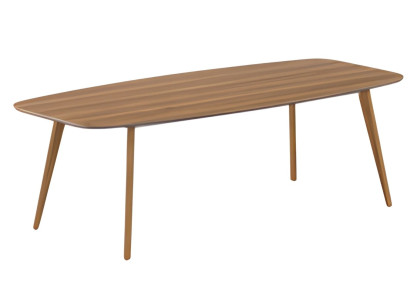 Mesa de comedor moderna con tablero elegante y patas de madera simples