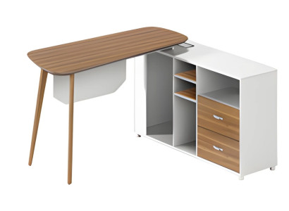 Mesa de madera con superficie blanca moderna y patas delgadas