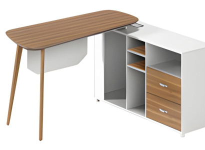 Mesa de madera con superficie blanca moderna y patas delgadas