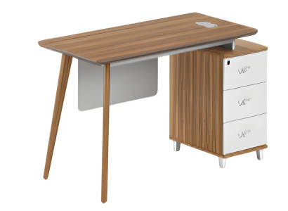 Mesa de madera moderna con espacio de almacenamiento y elegantes cajones blancos