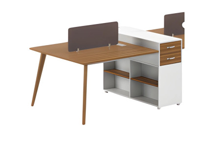 Mesa de madera moderna con divisores y almacenamiento integrado