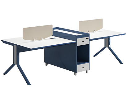 Escritorio moderno doble con panel divisor y espacio de almacenamiento para oficina