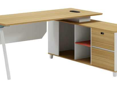 Mesa moderna con espacio de almacenamiento y efecto madera blanca