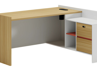 Escritorio modular con efecto madera y espacio de almacenamiento y estantes