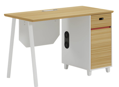 Mesa de madera con espacio de almacenamiento y patas blancas Diseño moderno para oficina