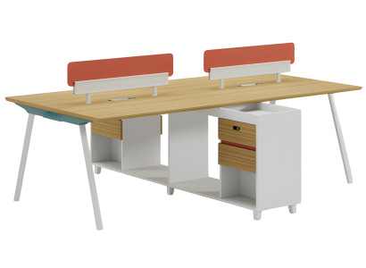 Mesa de madera con respaldo, espacio de almacenamiento y estantes, diseño moderno