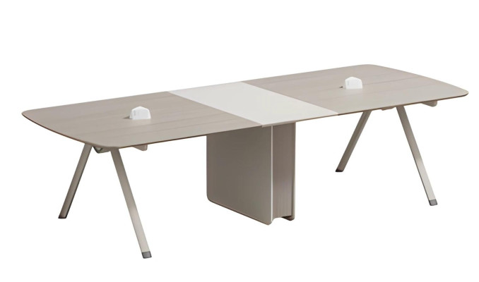 Mesa de conferencias modular en beige con cajón incorporado y diseño moderno