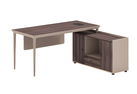 Moderna mesa de esquina en efecto madera marrón con espacio de almacenamiento