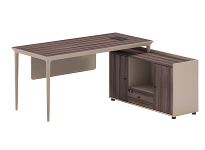 Moderna mesa de esquina en efecto madera marrón con espacio de almacenamiento