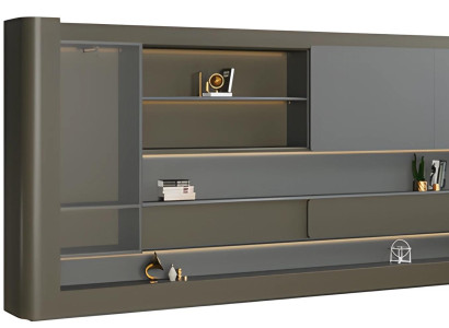 Moderno armario de oficina negro con iluminación LED gris y espacio de almacenamiento