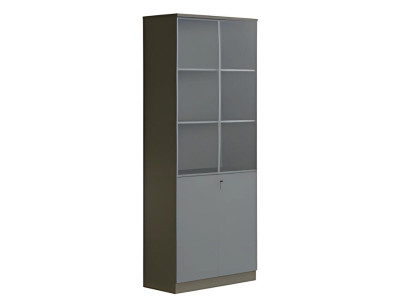 Moderno armario de oficina gris oscuro con puertas de vidrio