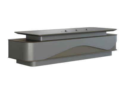 Escritorio moderno en gris y negro con lujoso espacio de almacenamiento y gestión de cables