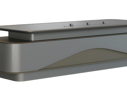 Escritorio moderno en gris y negro con lujoso espacio de almacenamiento y gestión de cables