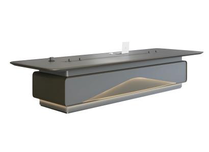 Mesa de conferencia iluminada por LED con conexiones técnicas