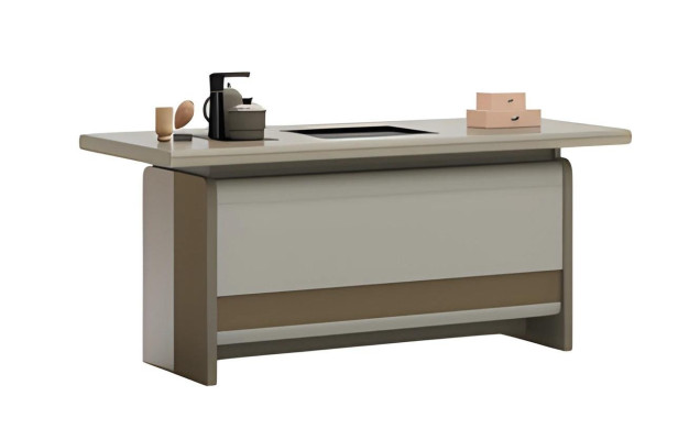 Mesa marrón moderna con espacio de almacenamiento práctico y diseño elegante