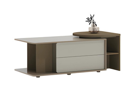 Moderno sofá mesa beige y marrón con tablero y cajones para la sala