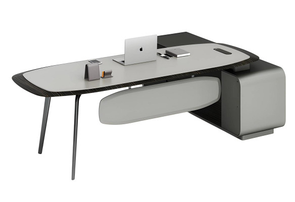 Mesa moderna de color negro y gris con diseño elegante y espacio de almacenamiento