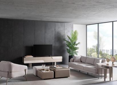 Conjunto de muebles para la sala con tapizado moderno y elegante en beige