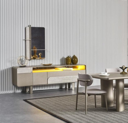 Consola de madera beige elegante con espejo elegante
