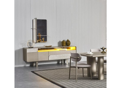 Consola de madera beige elegante con espejo elegante