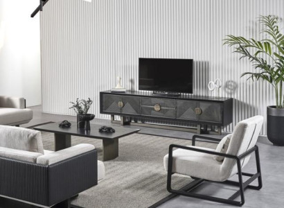 Conjunto de muebles moderno para la sala de estar en tela marrón con sillón