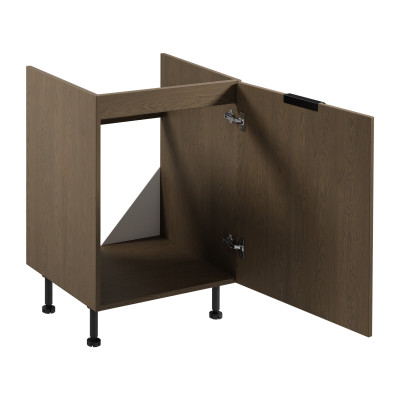 Armario de cocina frente a la encimera de madera individual