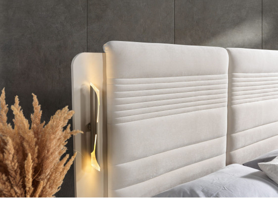 Cama tapizada elegante con 3 mesitas de noche, juego de 3 piezas