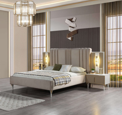 Juego de muebles elegante de 3 piezas con cama y mesitas de noche