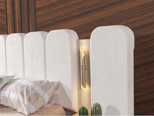 Cama tapizada Nyt para el dormitorio con 2 mesitas de noche, juego de 3 piezas