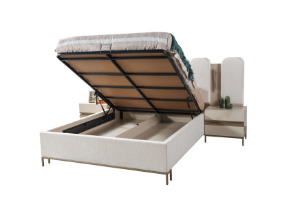 Cama tapizada Nyt para el dormitorio con 2 mesitas de noche, juego de 3 piezas
